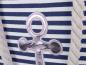 Mobile Preview: Shopper maritim blau weiß gestreift & Silber-Metallic Anker | Henkel im Tampen Style