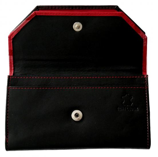 Geldbörse Damen SALE Echt Leder Schwarz-Rot 10 Kartenfächer & Münzfach im handlichen Format
