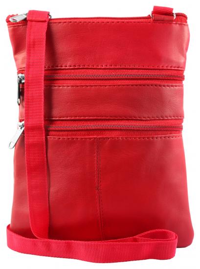 Damen Umhängetasche Echt Leder Rot Crossbody Bag | 3 Außenfächer mit Reißverschluss