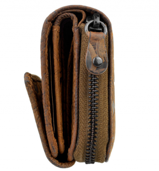 Damen Portemonnaie Büffelleder Braun dreifach gefaltet RFID-Schutz Münzfach & viele Kartenfächer