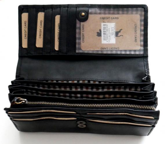 Portemonnaie Damen aus Waschleder Schwarz im Vintage-Style mit Münzfach und viele Kartenfächer