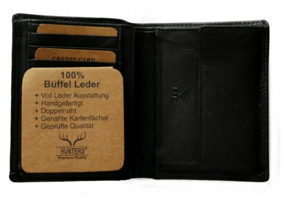 Geldbörse Hochformat Echt Leder Büffel Schwarz für Männer | Geldbeutel mit RFID-Safe