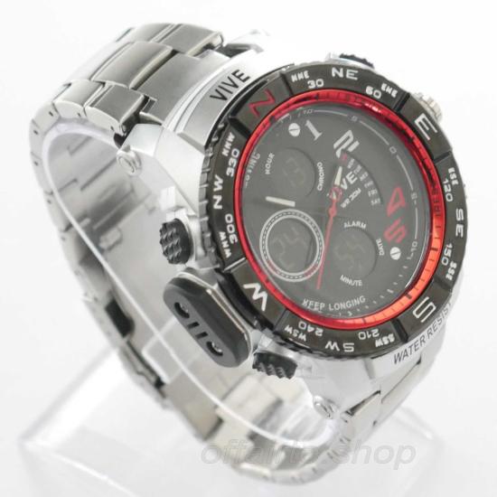 VIVE Uhr Herren Chronograph Silber-Rot mit Metallband | Top gebrauchte Armbanduhr