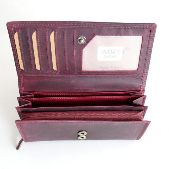 Damen Geldbörse Echt Leder Büffel Pink RFID-Schutz 21 Kartenfächer & Münzfach mit Reißverschluss