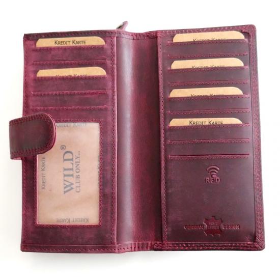 Damen Geldbörse Echt Leder Büffel Pink RFID-Schutz 21 Kartenfächer & Münzfach mit Reißverschluss