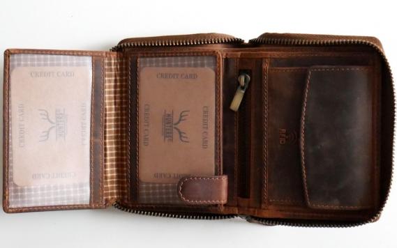 Geldbörse Echt Leder mit Rundum-Reißverschluss & RFID-Safe Münzfach & viele Kartenfächer