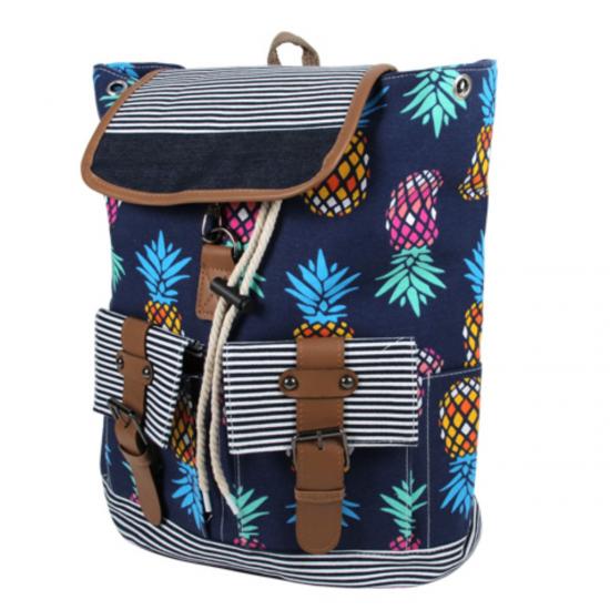 Damen Rucksack mit Ananas-Motiv Außentaschen & Innentasche mit Reisverschluss