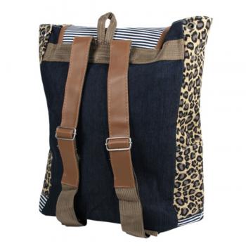 Damen Rucksack mit Leopardenmuster Außentaschen & Innentasche mit Reisverschluss