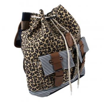 Damen Rucksack mit Leopardenmuster Außentaschen & Innentasche mit Reisverschluss