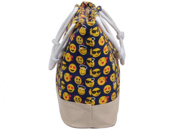 Shopper-Tasche Blau-Beige mit Emoji Motive & Reißverschluss | Damen Shopper XXL