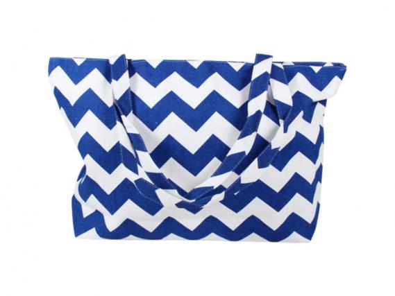 Strandtasche blau weiß Zickzack-Streifen & Reißverschluss | Shopper XXL mit Innentasche
