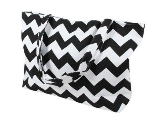 Strandtasche schwarz weiß Zickzack-Streifen & Reißverschluss | Shopper XXL mit Innentasche