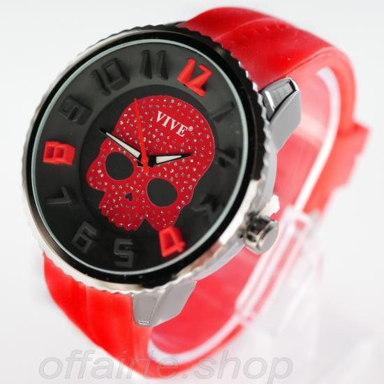 VIVE Armbanduhr mit Totenkopf in rot mit Silikonband | Top Zustand