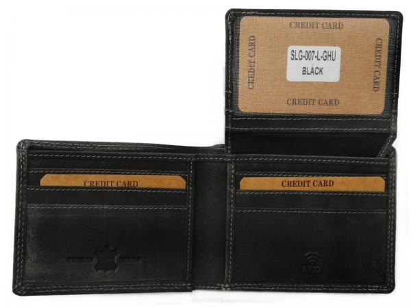 Kleiner Leder-Geldbeutel mit Kartenfächer & RFID-Blocker | Herren Geldbeutel Schwarz im Querformat