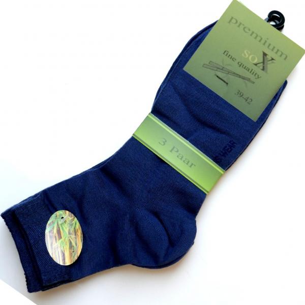 Bambussocken Herren Kurzschaft-Socken in Jeansblau | 3 Paar mit handgekettelter Spitze