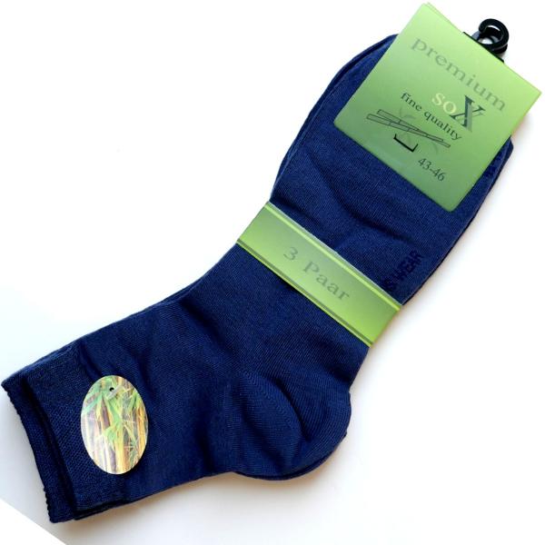 Bambussocken Herren Kurzschaft-Socken in Jeansblau | 3 Paar mit handgekettelter Spitze