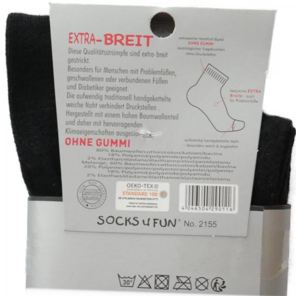 Gesundheitssocken EXTRA-BREIT Kurzschaft-Socken ohne Gummi | 2 Paar Schwarz