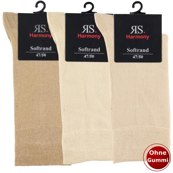 Business-Socken für Herren Gr. 47-50 mit Softrand ohne Gummi | 3 Paar in Naturtöne
