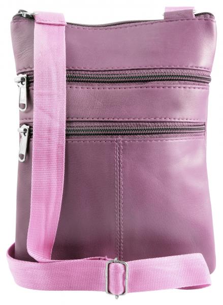 Damen Umhängetasche Echt Leder Altrosa Crossbody Bag | 3 Außenfächer mit Reißverschluss