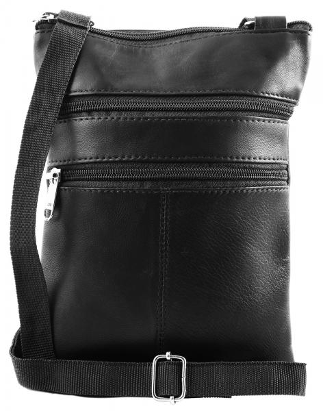 Damen Umhängetasche Echt Leder Schwarz Crossbody Bag | 3 Außenfächer mit Reißverschluss