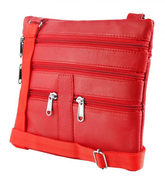 Kleine Umhängetasche Echt Leder Rot Crossbody Bag | 5 Außenfächer mit Reißverschluss
