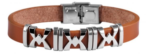 Armband aus Echtleder Braun mit Edelstahlelemente in X-Form