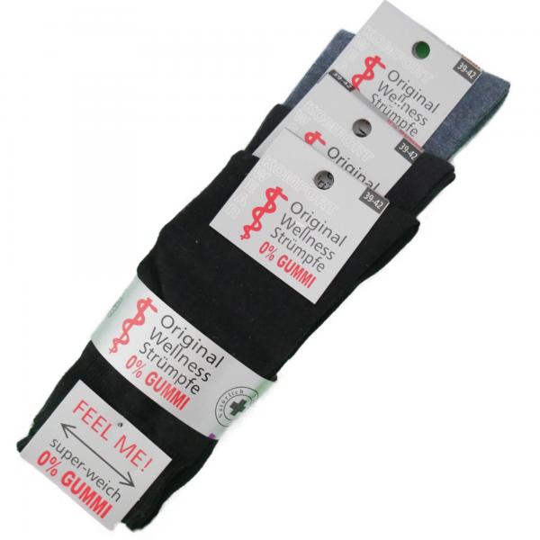 Herren Business-Socken ohne Gummi in Jeans Marine Schwarz | 3 Paar mit Komfortbund