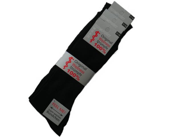 3 Paar Herren Socken 51-54 Schwarz 100% Baumwolle weiche Naht