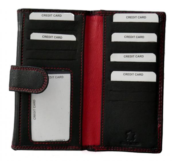 Geldbörse Damen SALE Echt Leder Schwarz-Rot 21 Kartenfächer Münzfach mit Reißverschluss