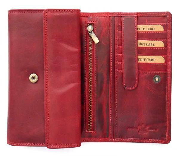 Damen Portemonnaie Echt Leder Marron handgefertigt mit RFID | Große Langbörse mit vielen Fächern