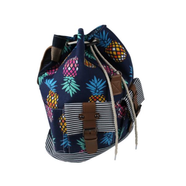 Damen Rucksack mit Ananas-Motiv Außentaschen & Innentasche mit Reisverschluss