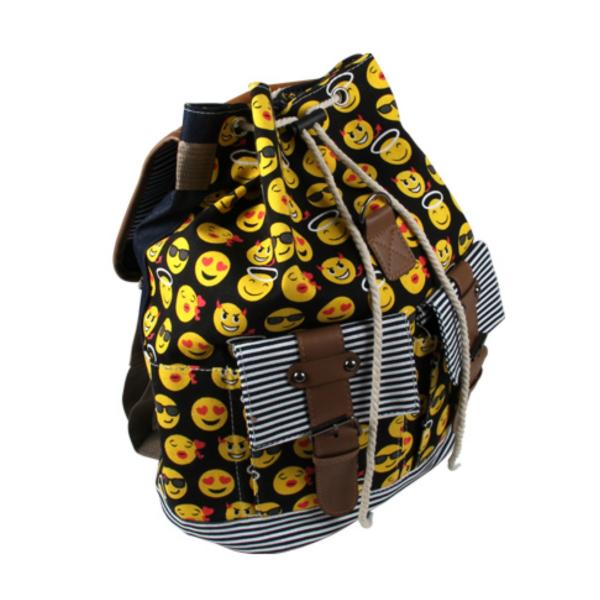 Damen Rucksack mit Emoticons-Motiv Außentaschen & Innentasche mit Reisverschluss