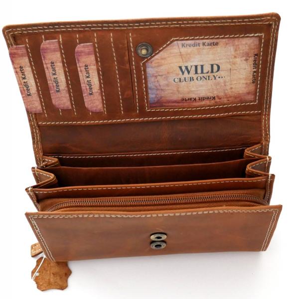 Damen Geldbörse Büffelleder Braun viele Kartenfächer & Münzfach mit Reißverschluss