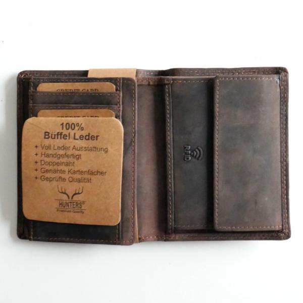 Geldbörse für Herren - Büffelleder handgefertigt in Braun | Geldbeutel mit RFID Schutz