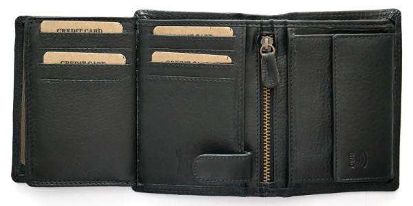 Herren Geldbörse Echt Leder Schwarz RFID-Schutz mit Münzfach & viele Kartenfächer