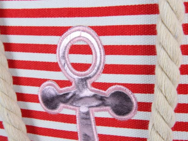 Shopper maritim rot weiß gestreift und Rosa-Metallic Anker | Henkel im Tampen Style
