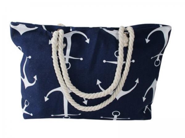 Shopper-Tasche navy blau mit weißen Anker & Reißverschluss | Damen Shopper XXL