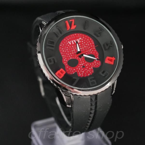 VIVE Uhr mit Totenkopf in rot mit Silikonband in Schwarz | Top Gebraucht