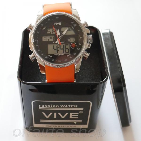 VIVE Armbanduhr Chronograph Analog & Digital Orange-Silber | Top Zustand