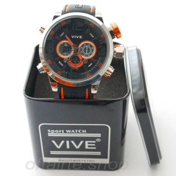 VIVE Uhr Herren Chronograph Schwarz-Orange mit Silikonband | Top gebrauchter Chronograph