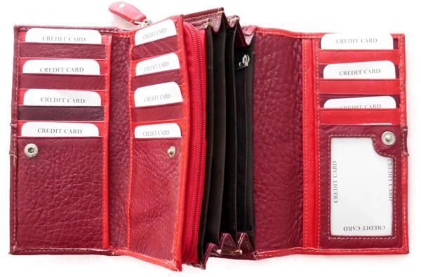 Damen Portemonnaie Echt Leder Rot-Bordeaux 20 Kartenfächer